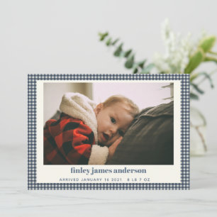 Simple Navy Blue Kariert Baby Foto Custom Birth Ankündigung