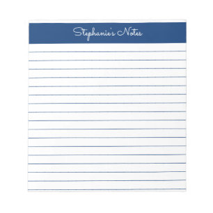 Simple Navy Blue Lined Personalized  Notizblock