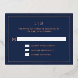 Simple Navy Blue Monogram Elegant Wedding UAWG Folie Einladungspostkarte