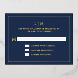 Simple Navy Blue Monogram Elegant Wedding UAWG Folie Einladungspostkarte