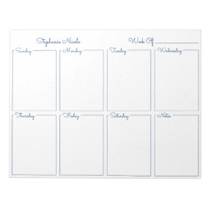 Simple Navy Blue Thin Border Name Weekly Planner Notizblock