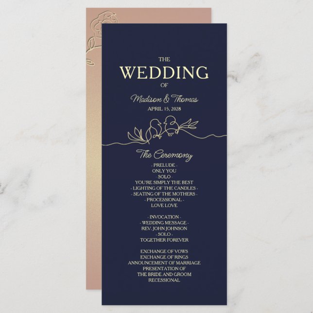 Simple Navy Blue Wedding Program Programm (Vorne/Hinten)