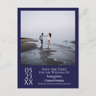 Simple Navy Blue Wedding Save the Date Foto Postkarte
