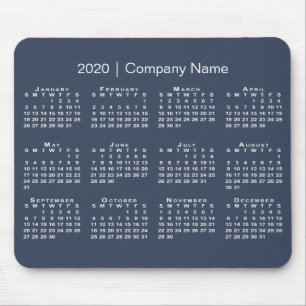 Simple Navy Blue White 2020 Calendar Company Name Mousepad