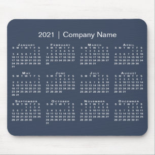 Simple Navy Blue White 2021 Calendar Company Name Mousepad
