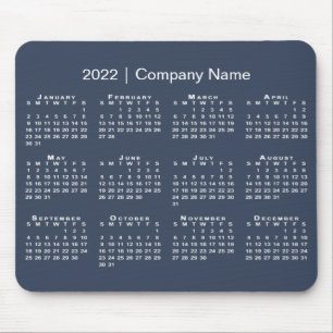 Simple Navy Blue White 2022 Calendar Company Name Mousepad