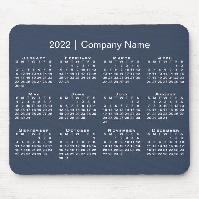Simple Navy Blue White 2022 Calendar Company Name Mousepad (Vorne)