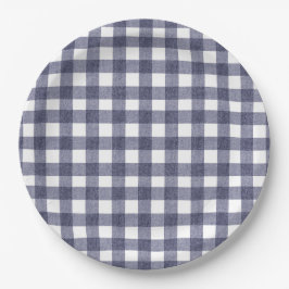 Simple navy gingham paper plates pappteller