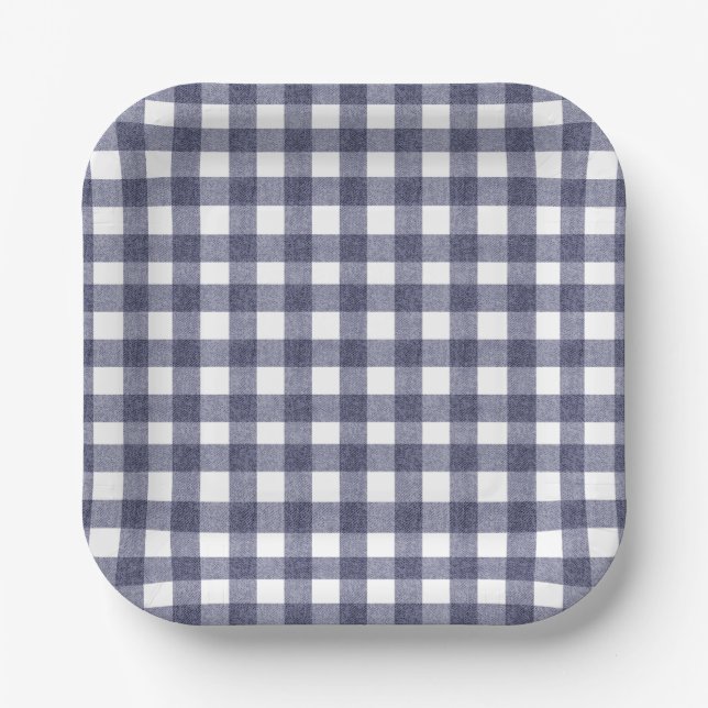 Simple navy gingham paper plates pappteller (Vorderseite)