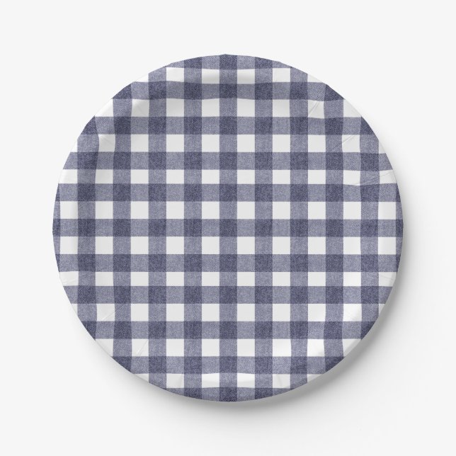 Simple navy gingham paper plates pappteller (Vorderseite)