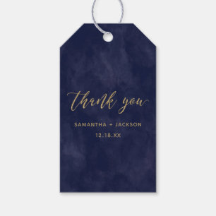 Simple Navy Wasserfarbe & Gold Hochzeit Vielen Dan Geschenkanhänger