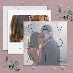 Simple Navy White 2 Photo Rose Gold Square Wedding Save The Date