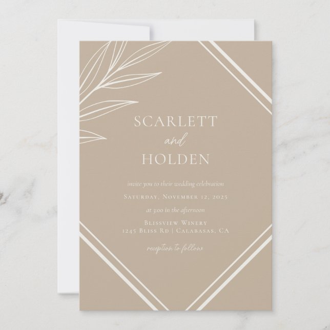 Simple Neutral and Cream Leaf Wedding Einladung (Vorderseite)