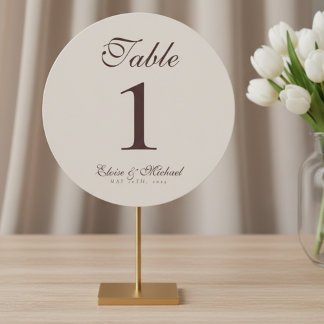 Simple Neutral Brown Wedding Table Number Feiertagskarte