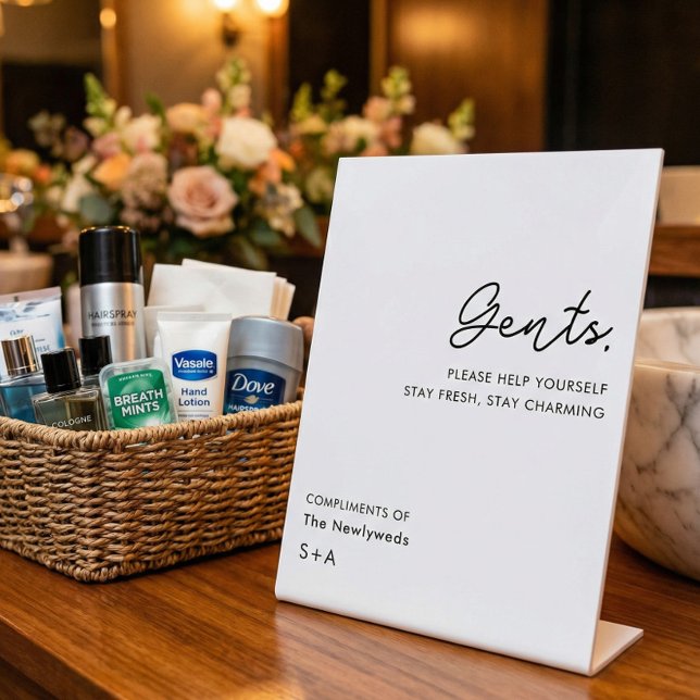 Simple Neutral Gentlemen Wedding Bathroom Basket Sockelschild (Von Creator hochgeladen)