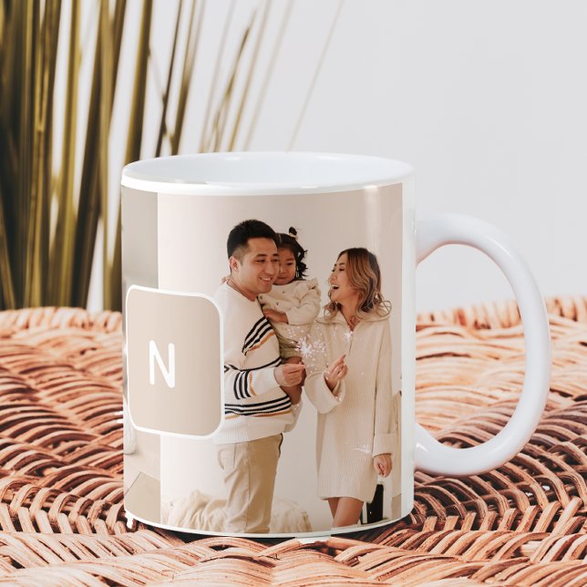 Simple Neutral Monogram Two Photo Kaffeetasse (Von Creator hochgeladen)