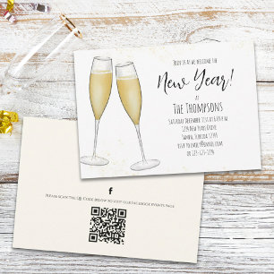 Simple New Years Party Champagne QR Code Events Einladung