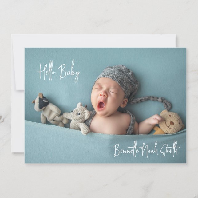 Simple Newborn Foto EleganHello Baby Birth Ankündigung (Vorderseite)