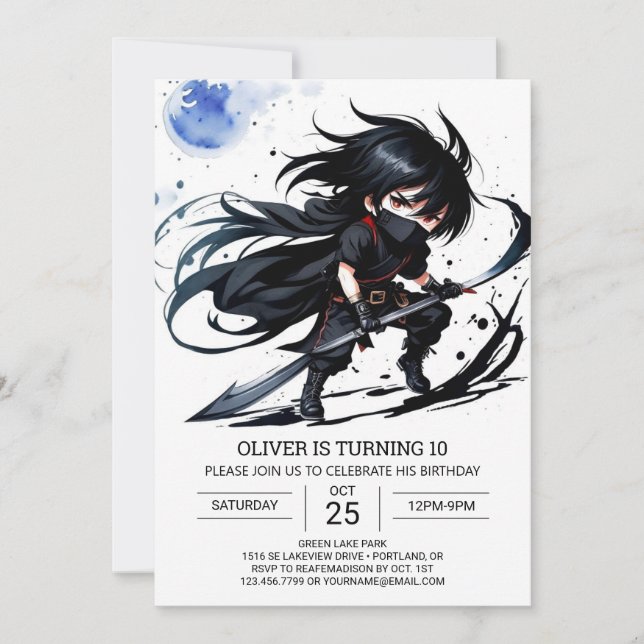 Simple Ninja Black Belt Birthday Einladung (Vorderseite)