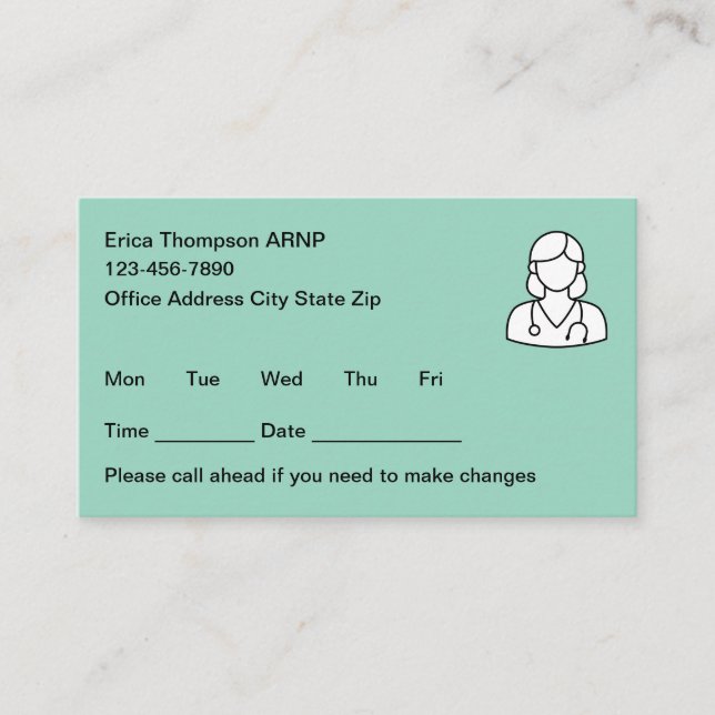 Simple Nurse Practitioner Appointment Cards Terminkarte (Vorderseite)