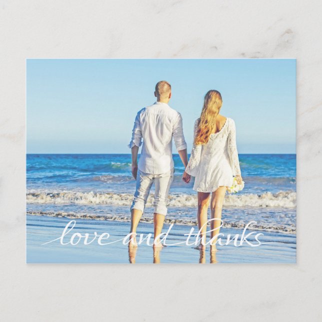 Simple Ocean Beach Couple Liebe und Danke Postkarte (Vorderseite)