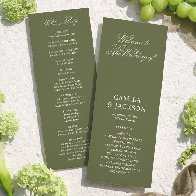 Simple Olive Green Wedding Flat Program Einladung (Von Creator hochgeladen)