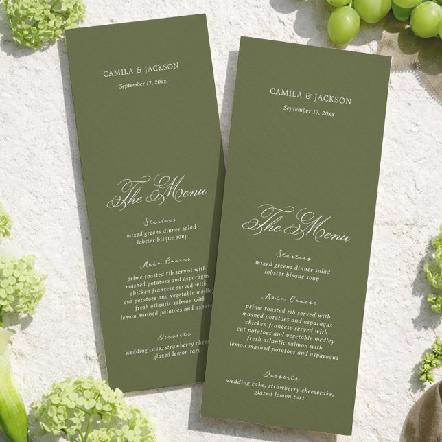 Simple Olive Green Wedding Menu Card Einladung (Von Creator hochgeladen)