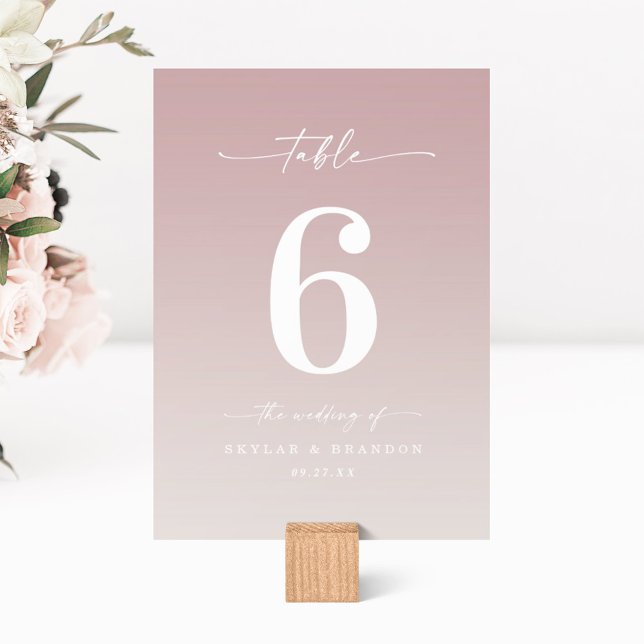Simple Ombre Mauve Pink & Gardenia White Wedding Tischnummer (Von Creator hochgeladen)