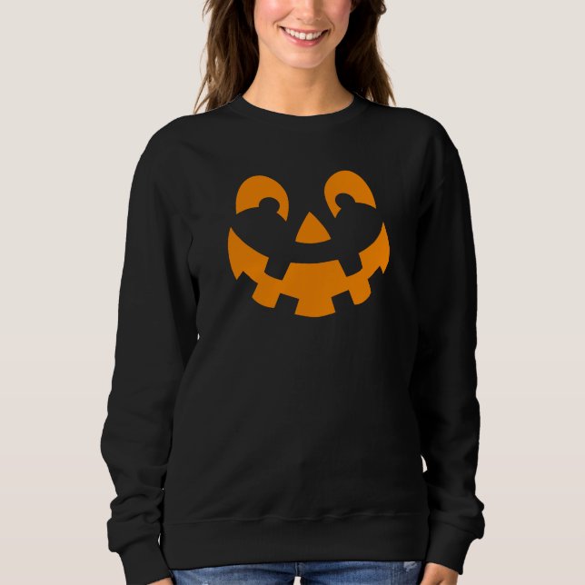 Simple Orange Pumpkin Face Silhouette Halloween Sweatshirt (Vorderseite)