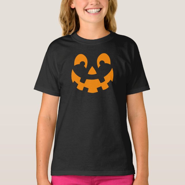 Simple Orange Pumpkin Face Silhouette Halloween T-Shirt (Vorderseite)