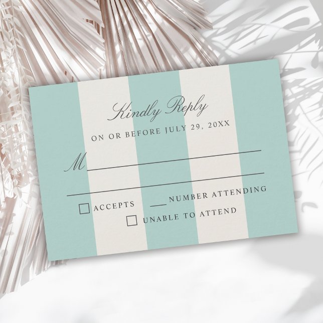 Simple Pale Teal Cabana Stripes Wedding RSVP (Von Creator hochgeladen)