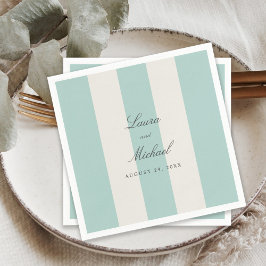 Simple Pale Teal Cabana Stripes Wedding Serviette