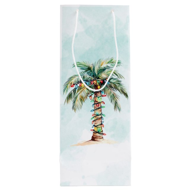 Simple Palm Tree Beach Weihnachten Geschenktüte Für Weinflaschen (Rückseite)