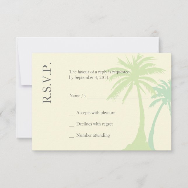 Simple Palm Tree Wedding RSVP Karte (Vorderseite)