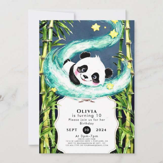 Simple Pastel Magical Panda Geburtstag Einladung (Vorderseite)