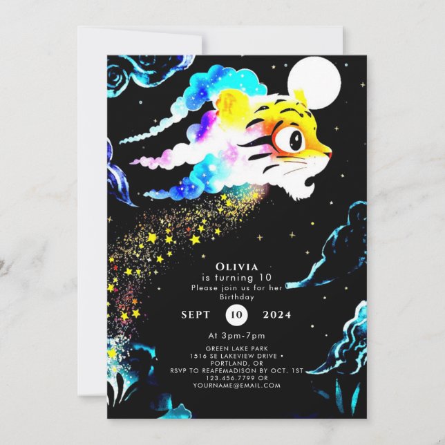 Simple Pastel Tiger Birthday Einladung (Vorderseite)