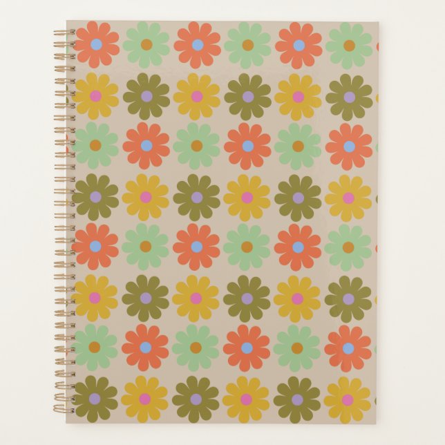 Simple Pastel Vintage Flower Pattern Planer (Vorderseite)