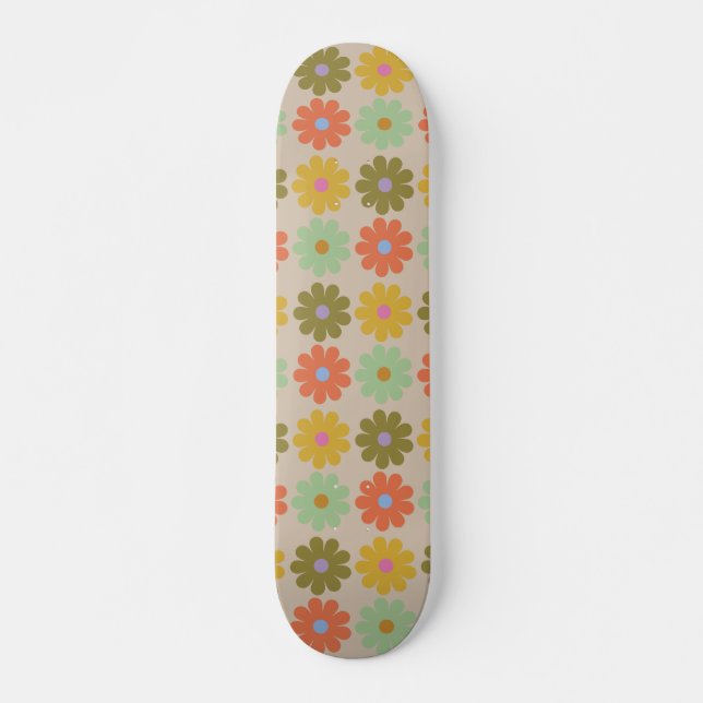 Simple Pastel Vintage Flower Pattern Skateboard (Vorne)