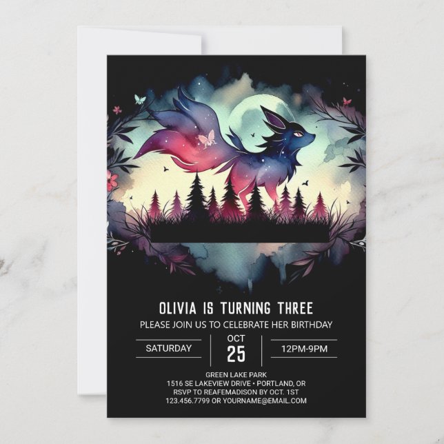Simple Pastel Wolf Birthday Einladung (Vorderseite)