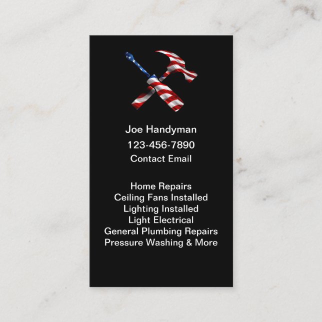 Simple Patriotic American Handyman Business Cards Visitenkarte (Vorderseite)
