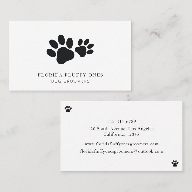 Simple Paw Print Dog Groomer Business Card Visitenkarte (Vorne/Hinten)
