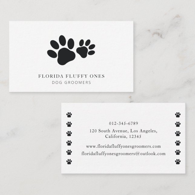 Simple Paw Print Dog Groomer Business Card Visitenkarte (Vorne/Hinten)