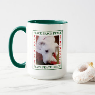Simple Peace and Joy Picture Frame Cute Dog Photo Tasse