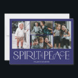 Simple Peace Foto Hanukkah Blue Feiertagskarte<br><div class="desc">Diese Foto-Grußkarten sind mit dem Gruß "Spirit of Peace" in großen weißen Buchstaben auf königsblauem Hintergrund mit Platzhaltern versehen,  um vier Ihrer Lieblings-Fotos,  Familienname und das Jahr hinzuzufügen.</div>