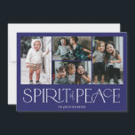 Simple Peace Foto Hanukkah Blue Feiertagskarte<br><div class="desc">Diese Foto-Grußkarten sind mit dem Gruß "Spirit of Peace" in großen weißen Buchstaben auf königsblauem Hintergrund mit Platzhaltern versehen,  um vier Ihrer Lieblings-Fotos,  Familienname und das Jahr hinzuzufügen.</div>