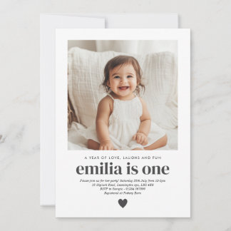Simple Photo 1st Birthday Girl Invitation Einladung