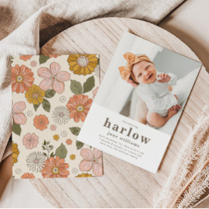 Simple Photo Birth Announcement   Girl Birth Einladung