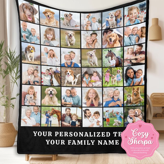 Simple Photo Collage Black Personalized 36 Picture Sherpadecke (Von Creator hochgeladen)