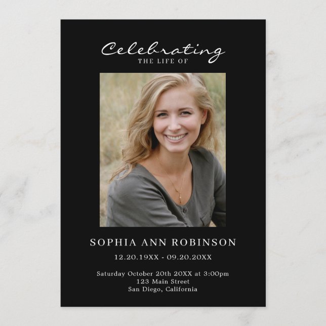 Simple Photo Memorial Order Of Service Black Programm (Vorderseite)