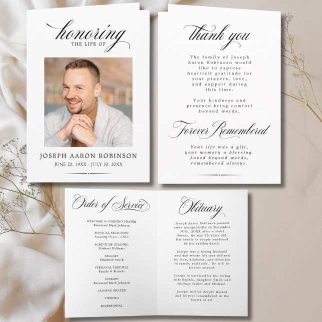 Simple Photo Memorial Order of Service Program  Karte (FRONT, INSIDE & BACK OF FUNERAL PROGRAM)